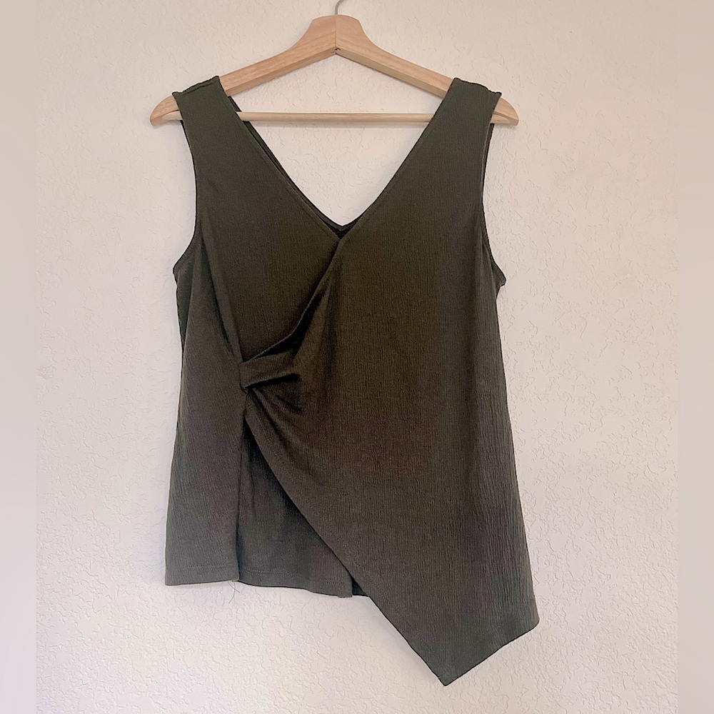 Nordstrom’s ~ Wrap Front, Layered, Short Sleeve, Army Green Top